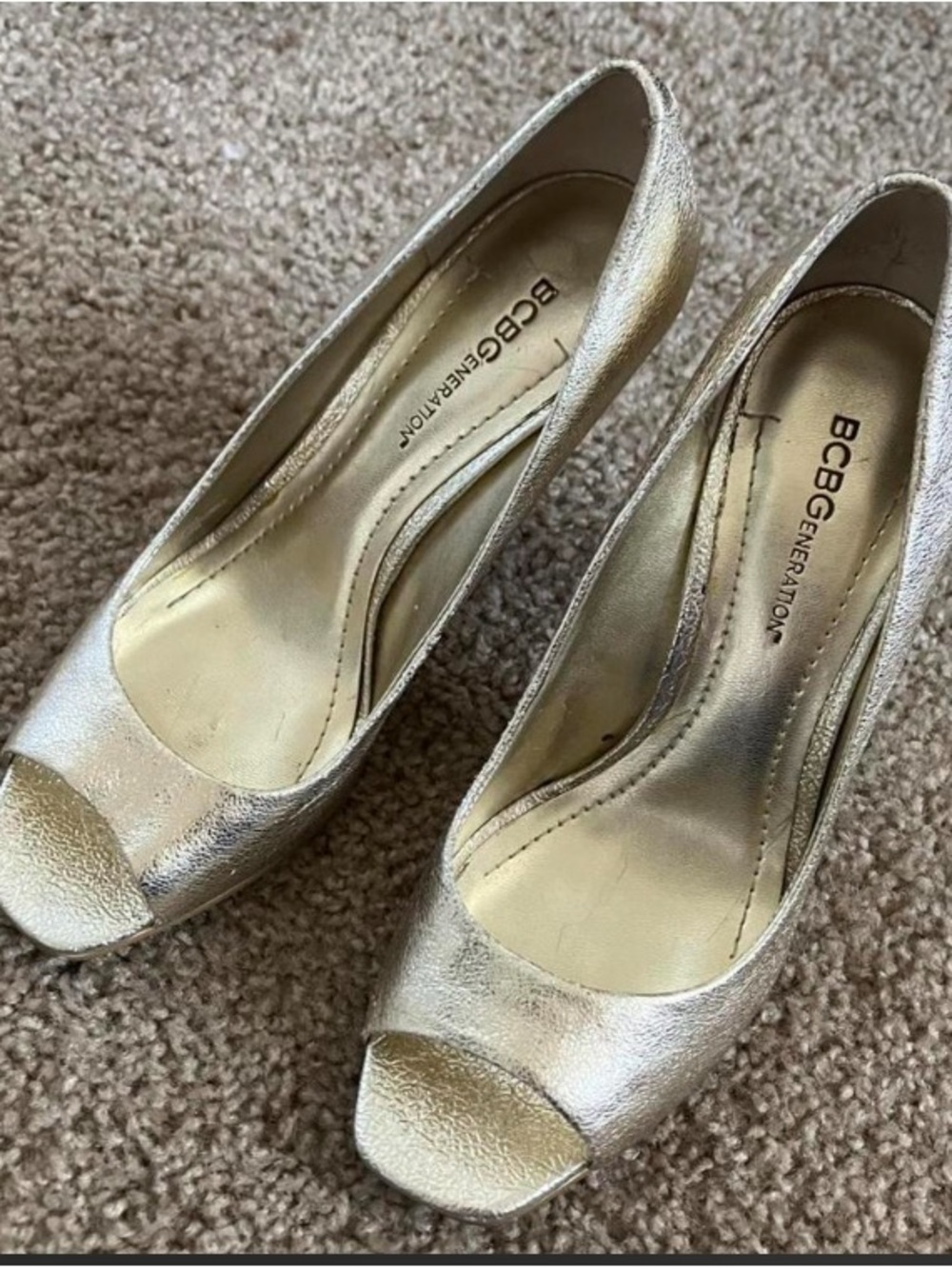BCBGeneration Gold Peep-Toe Heels